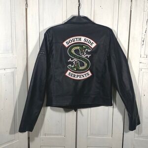 Riverdale Southside Serpents Black Faux Leather Biker Jacket  Sz Junior's XL